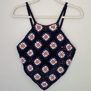 American Eagle Red, White and Blue Knit Crochet Crop Top Size X-Small